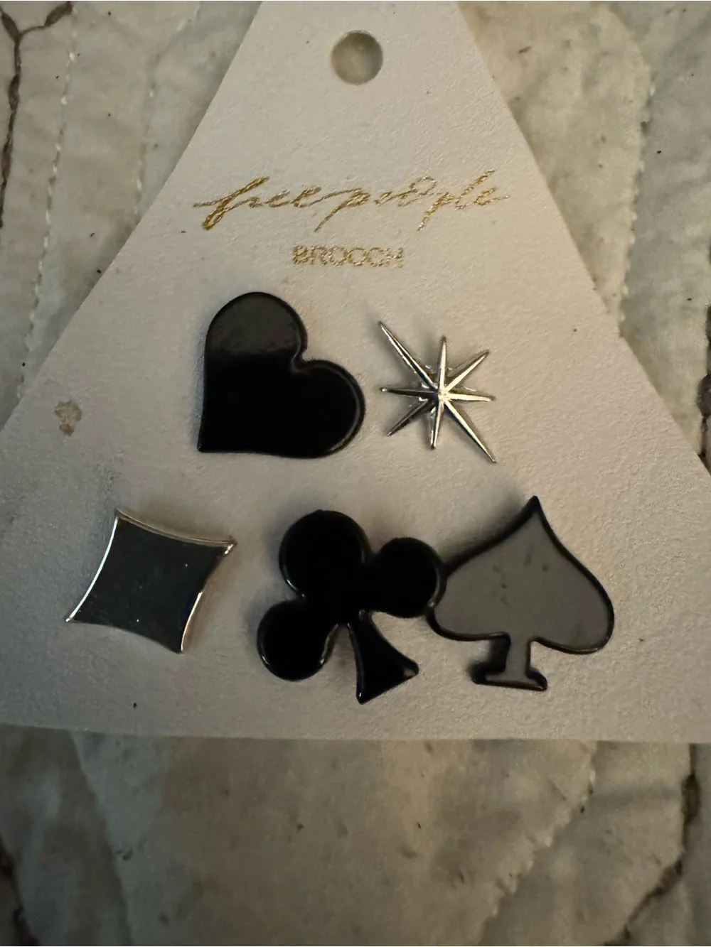 Free People playing card suit brooch set NWT